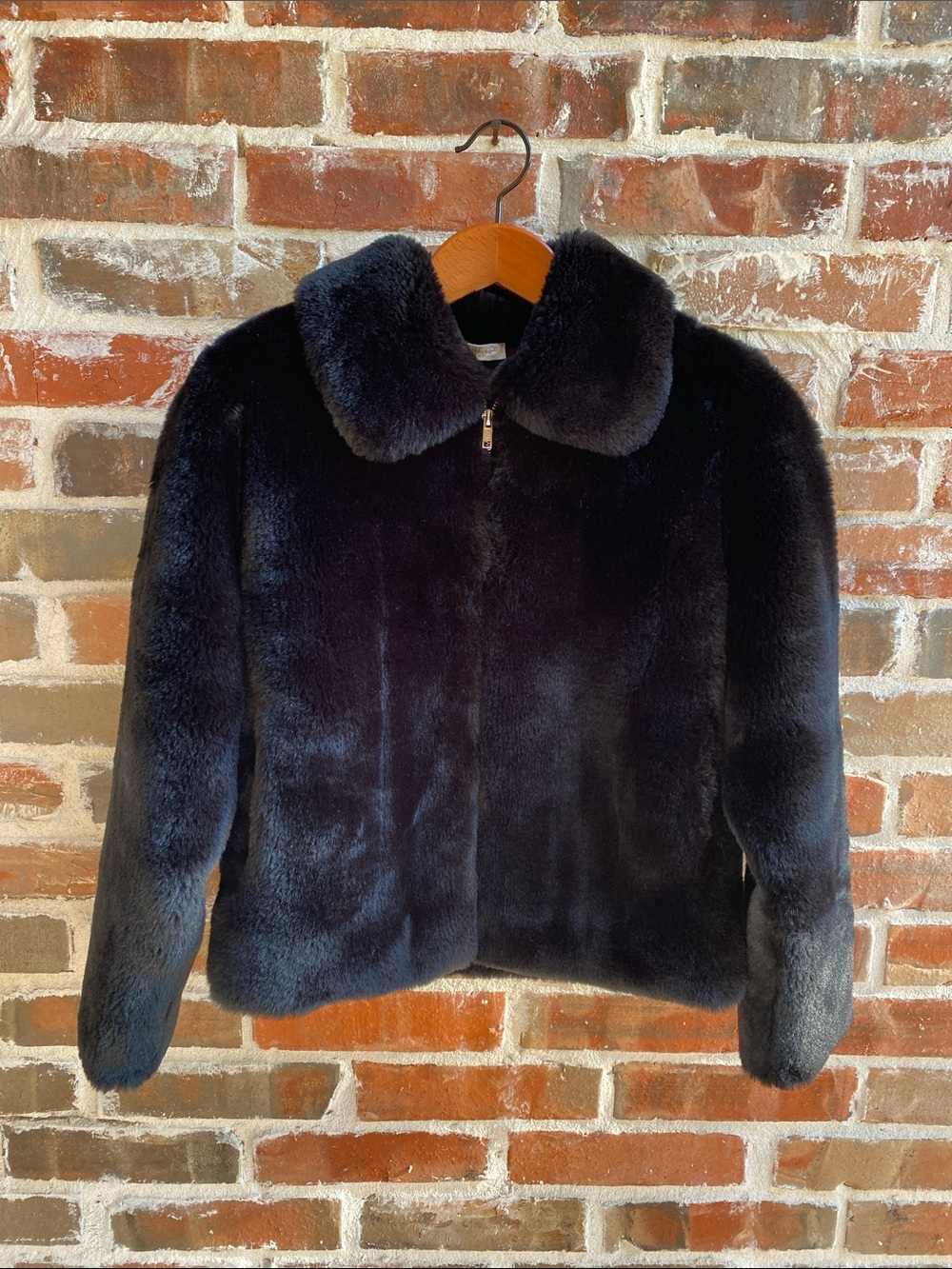 John Galt Brandy Melville Black Faux Fur Bomber Jacket
